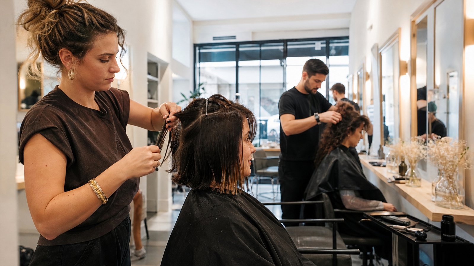 Équipe de coiffeurs travaillant dans un salon
